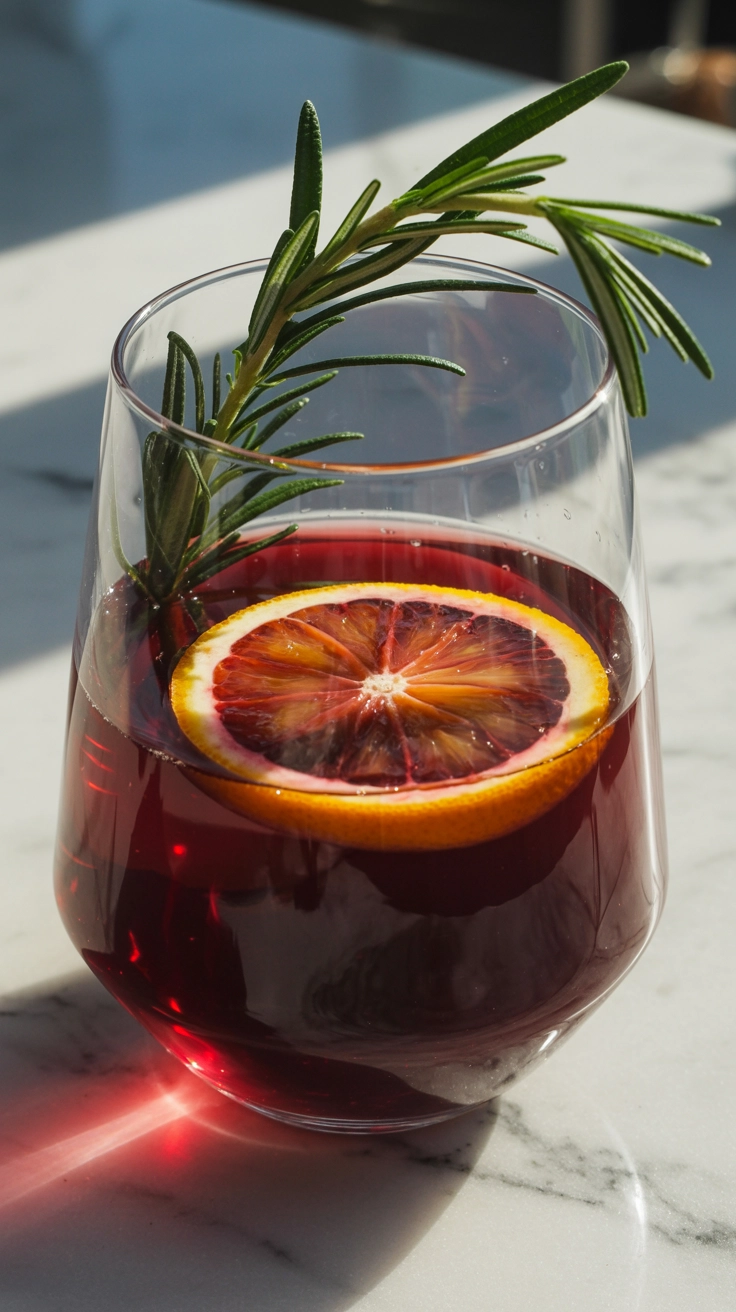 10 Refreshing Spring Drink Recipes Everyone Will Love 8 Dark red blood orange drink with rosemary.