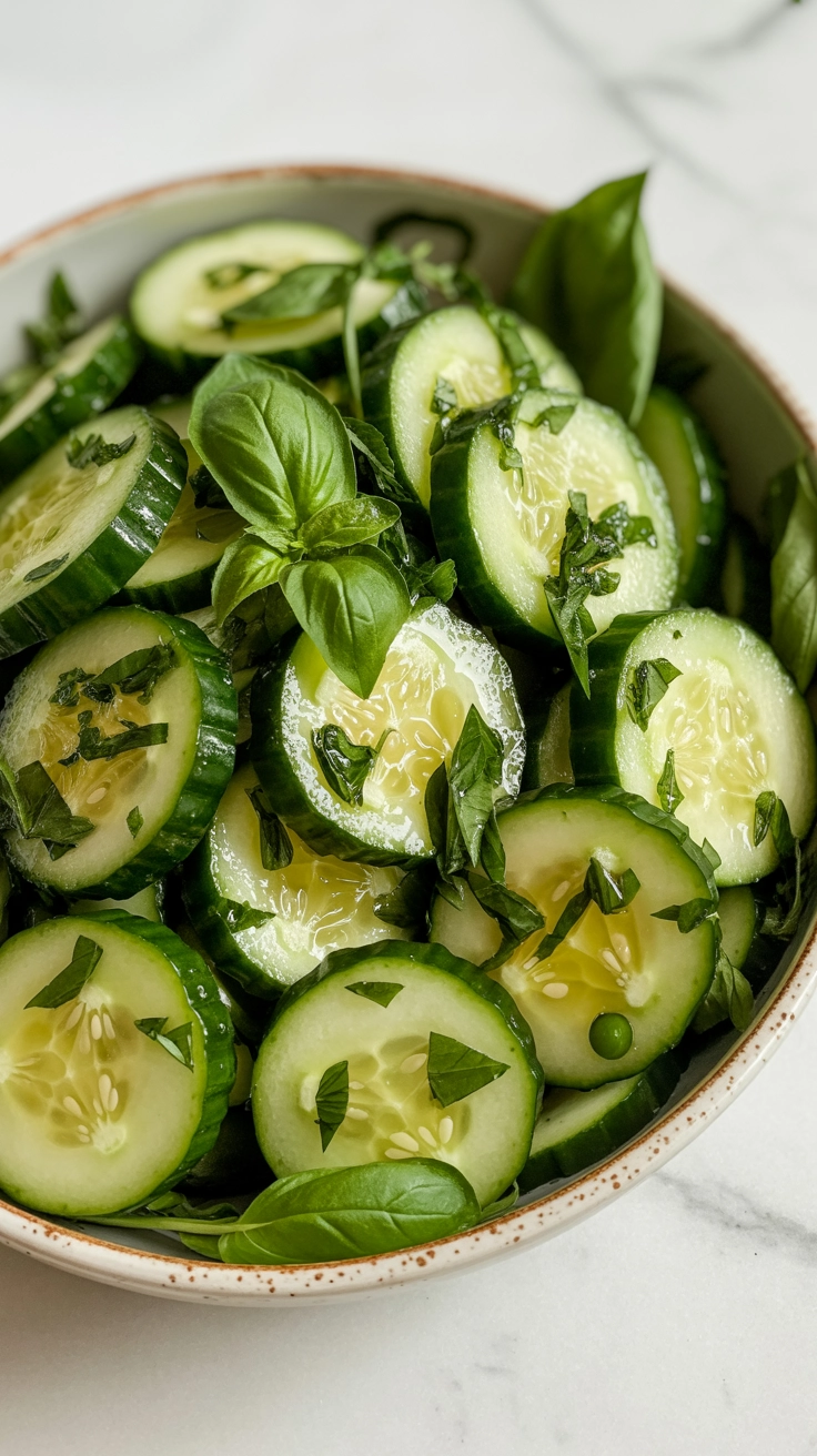 Light and fresh lemon herb cucumber salad.