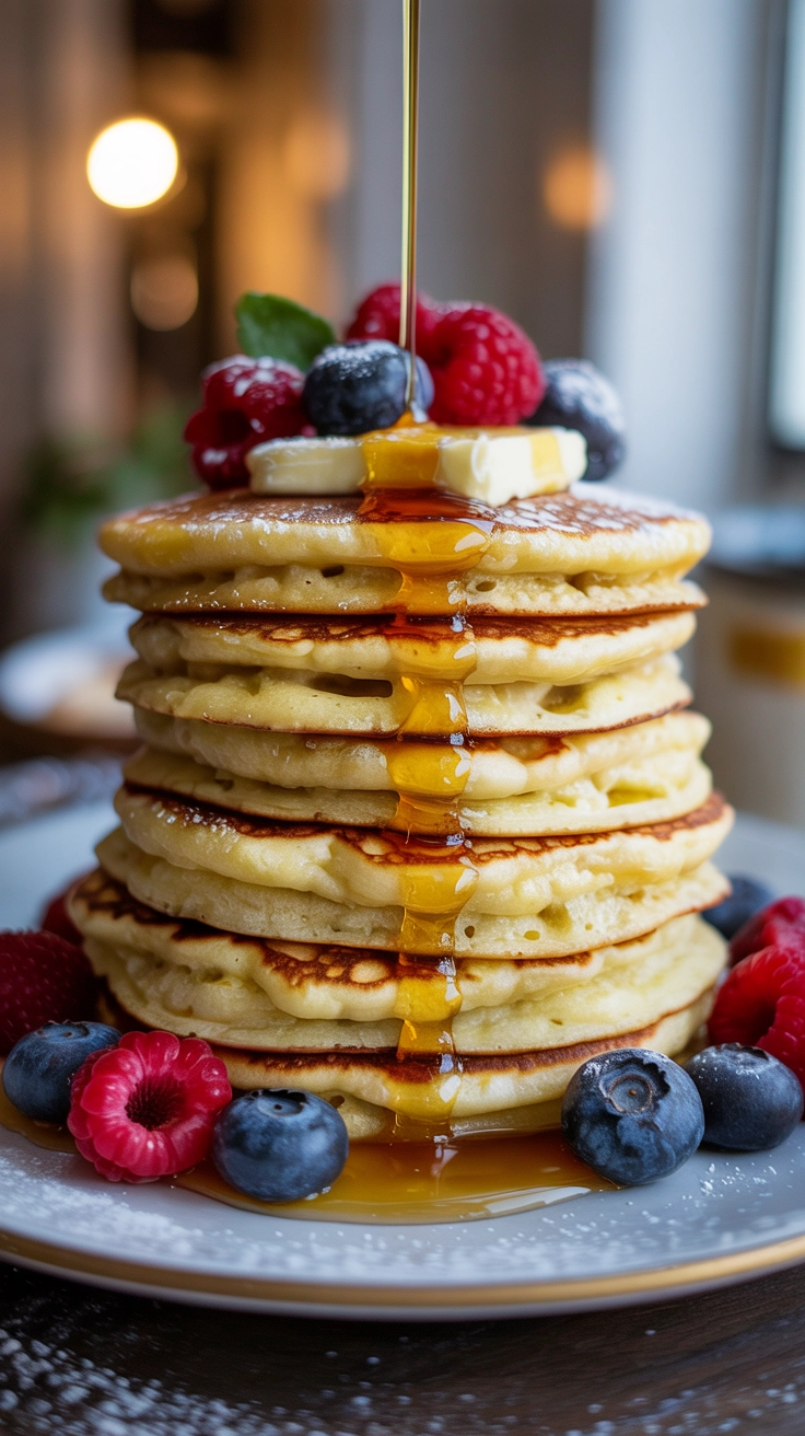 Soft and fluffy lemon ricotta pancakes.