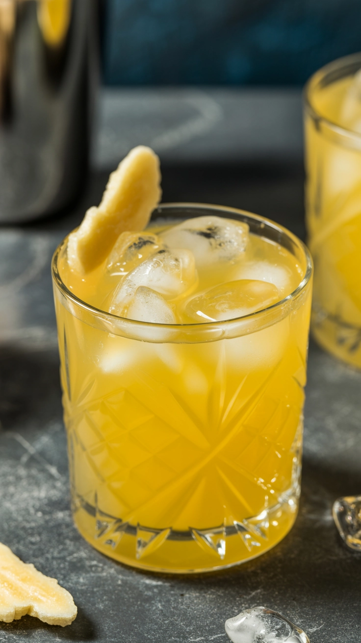 10 Refreshing Spring Drink Recipes Everyone Will Love 5 A vibrant yellow pineapple drink with ginger garnish.