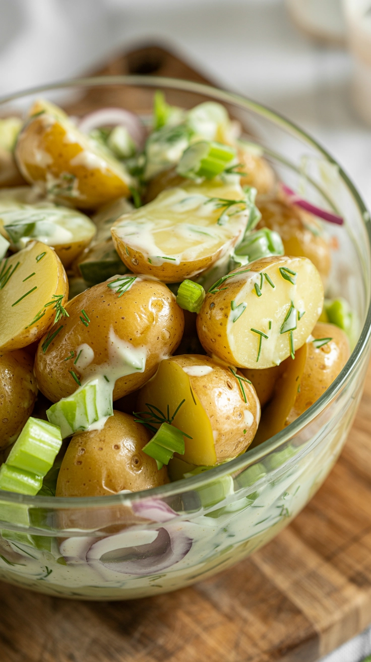 Light spring herb potato salad without mayo.