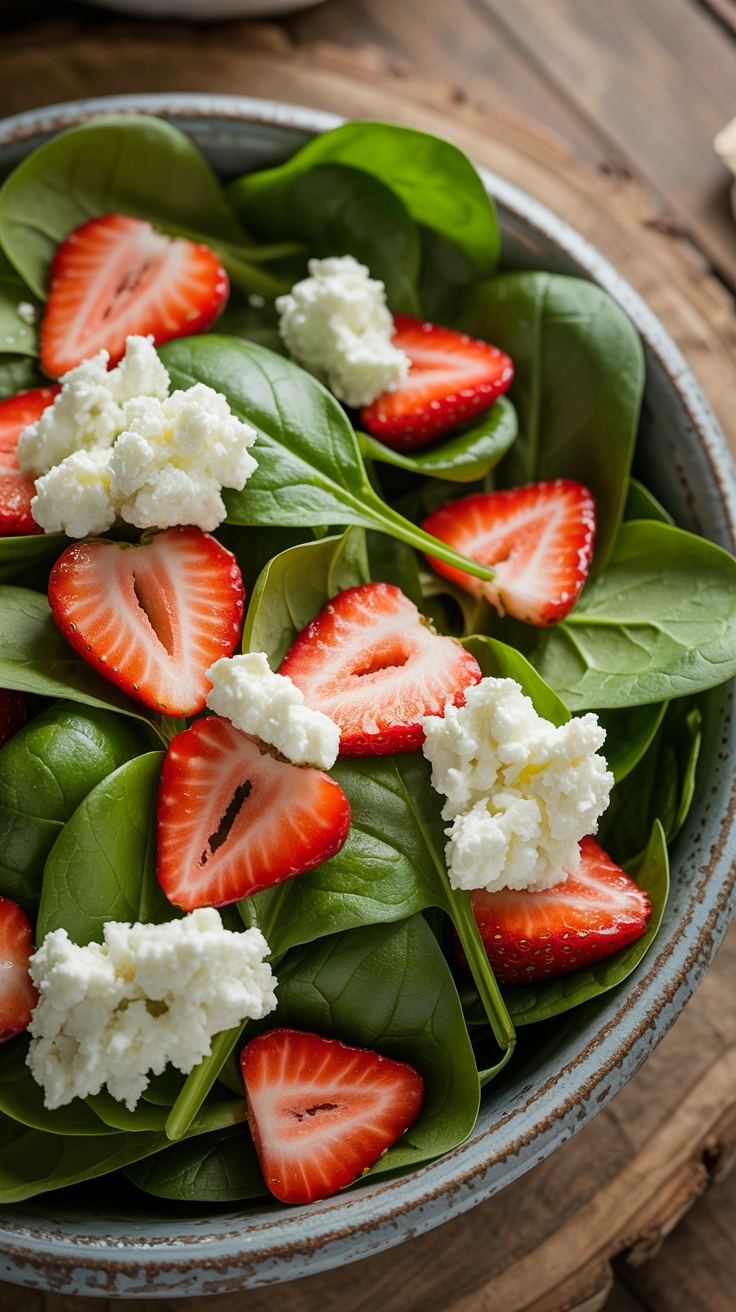 Refreshing strawberry spinach salad for spring.