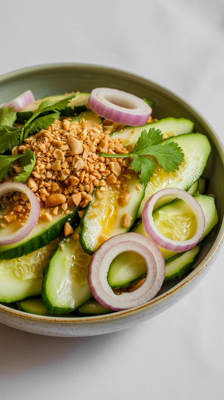 Thai style cucumber salad with crushed peanuts and cilantro.