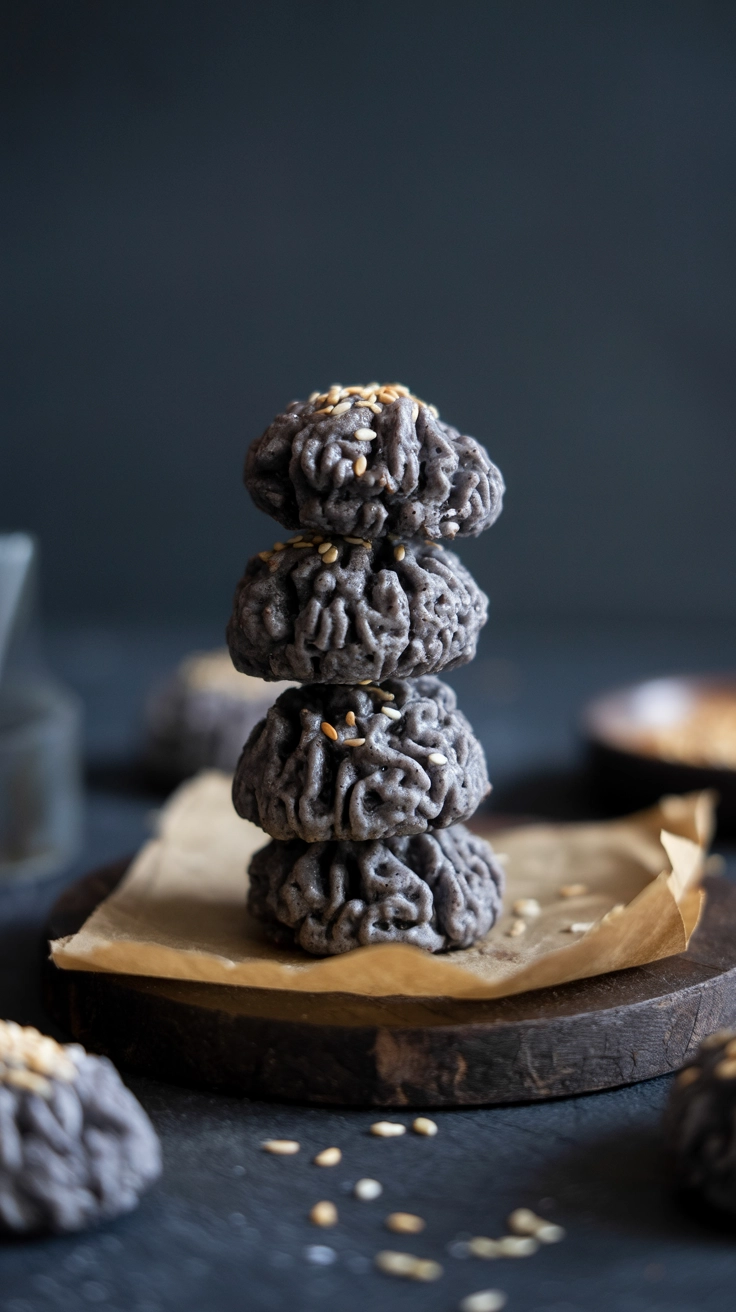13 Irresistible Cookie Recipes You’ve Never Tried Before 8 Dark grey black sesame and coconut macaroon mounds.
