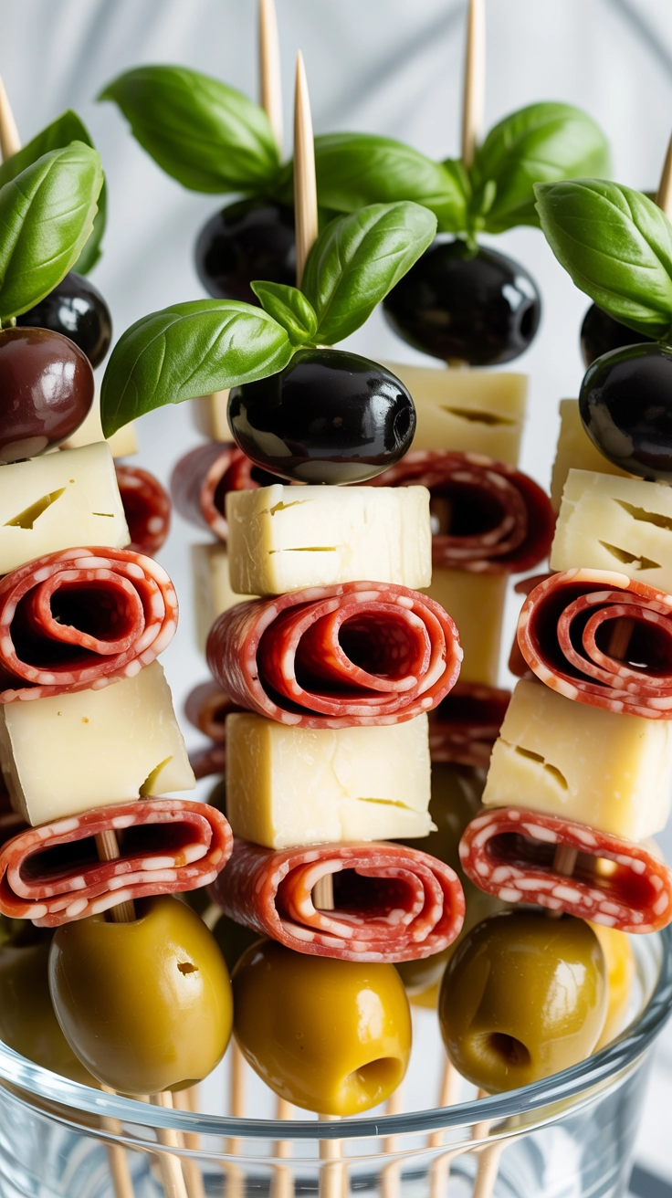 Italian meat and cheese skewers for a portable lunch.