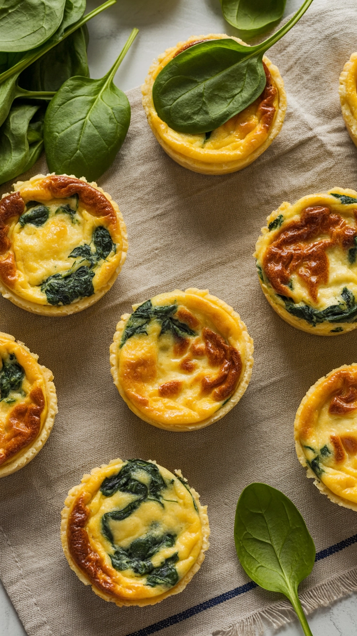 Small baked egg bites with spinach and cheese.