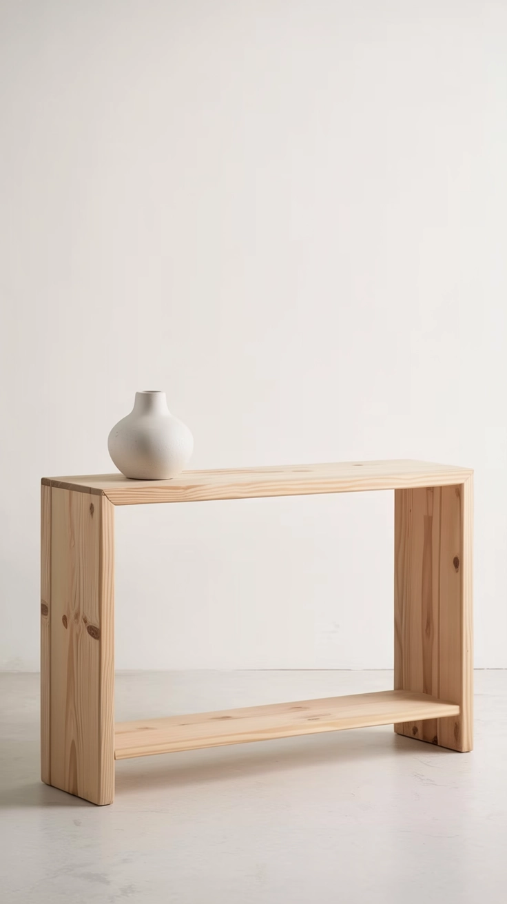 A light-colored wooden table with a minimalist design.