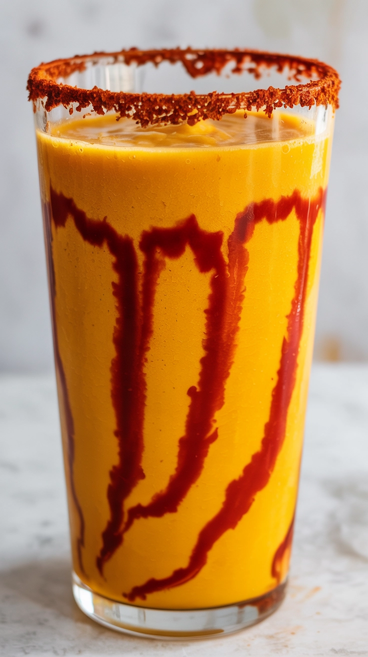 A spicy mango smoothie with chamoy and tajin.