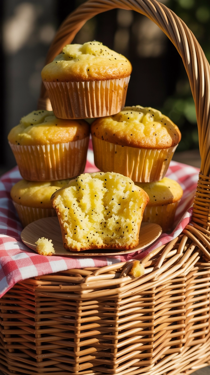 Freshly baked lemon muffins with poppy seeds.