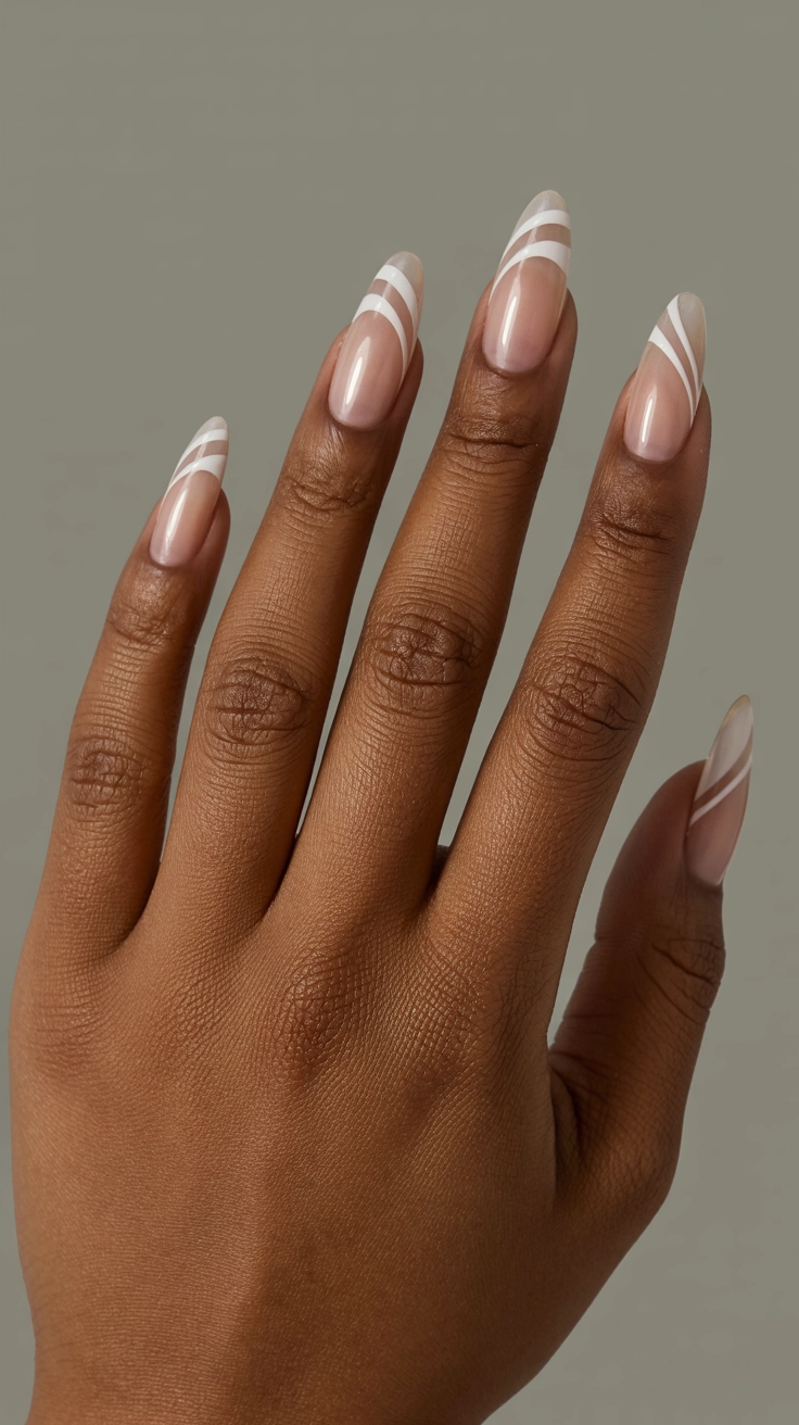 21 Double French Tip Nail Designs That Look So Trendy 20 Modern asymmetric abstract double French tip lines.