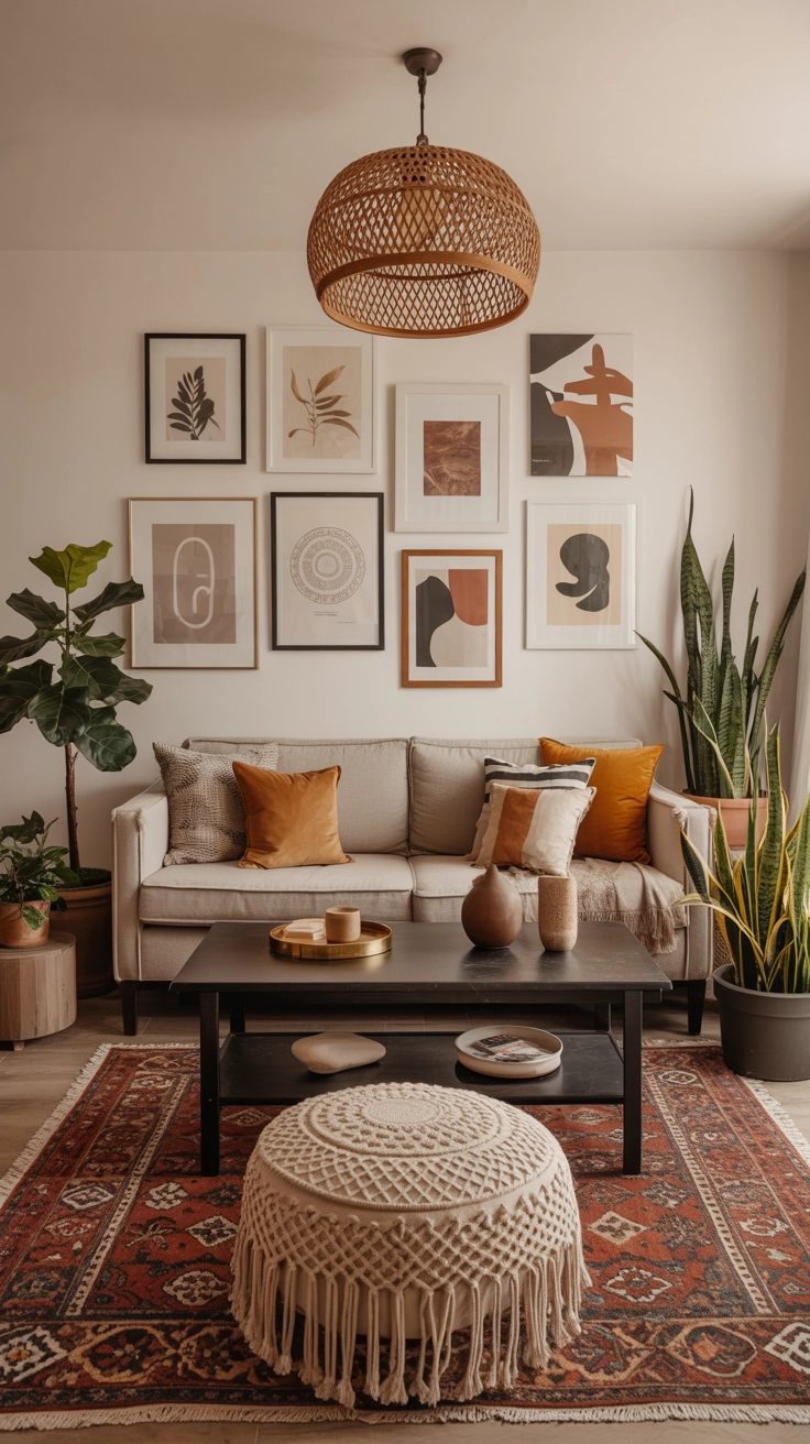 10 Small Boho Living Room Ideas That Make a Big Impact 9 Enhance Atmosphere with Textural Layers and Lighting