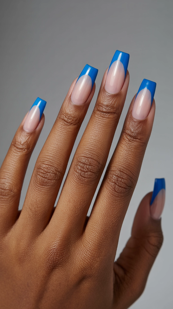 21 Double French Tip Nail Designs That Look So Trendy 12 Vibrant cobalt blue floating double French tips.