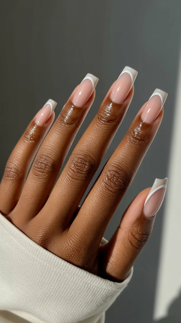 21 Double French Tip Nail Designs That Look So Trendy 8 Matte nude nails with high-shine glossy double French tips.