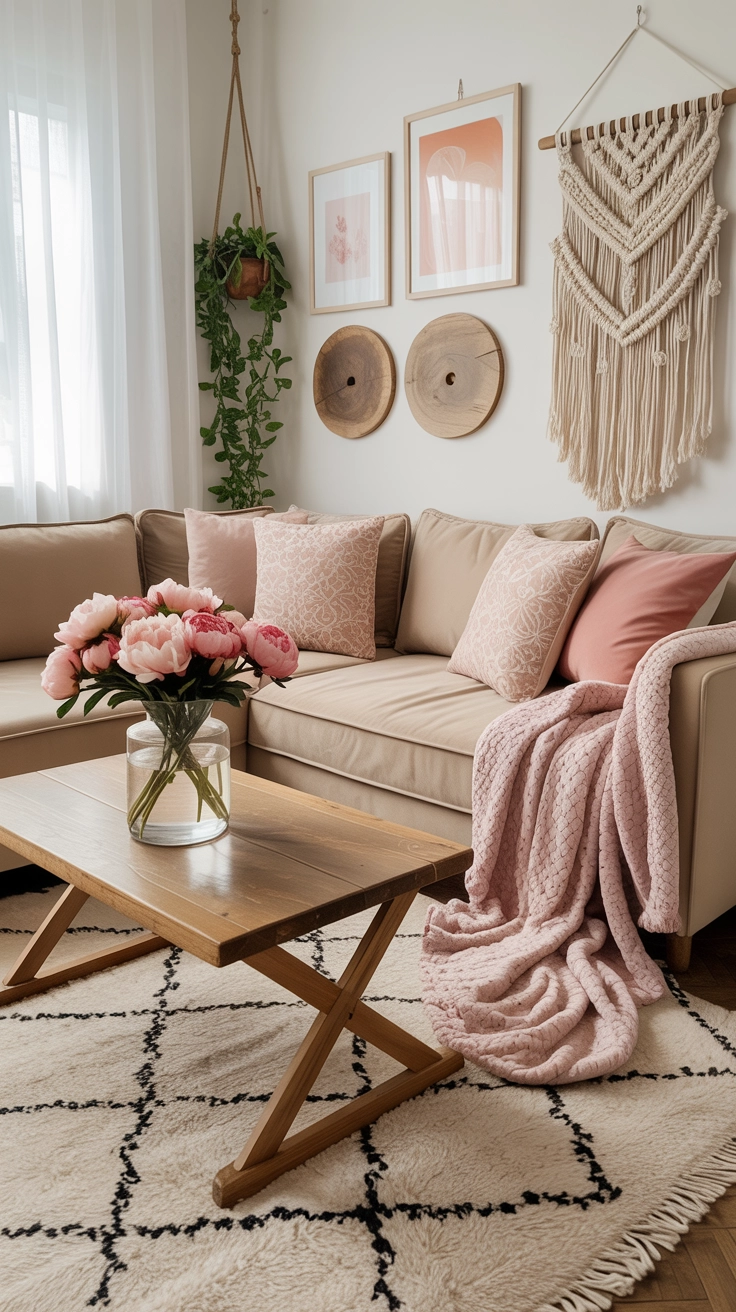 10 Small Boho Living Room Ideas That Make a Big Impact 11 Balance Neutrals and Pops of Pink for a Cozy Family Room