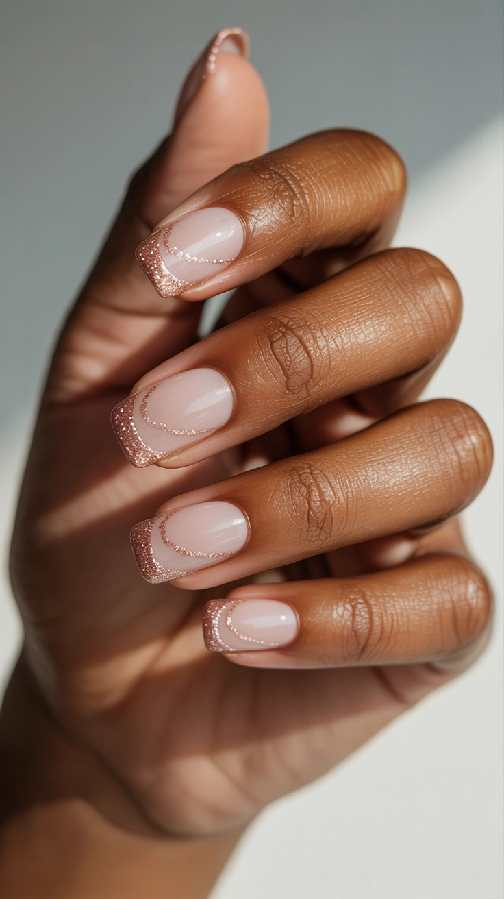 21 Double French Tip Nail Designs That Look So Trendy 17 Shimmering rose gold double French tips.