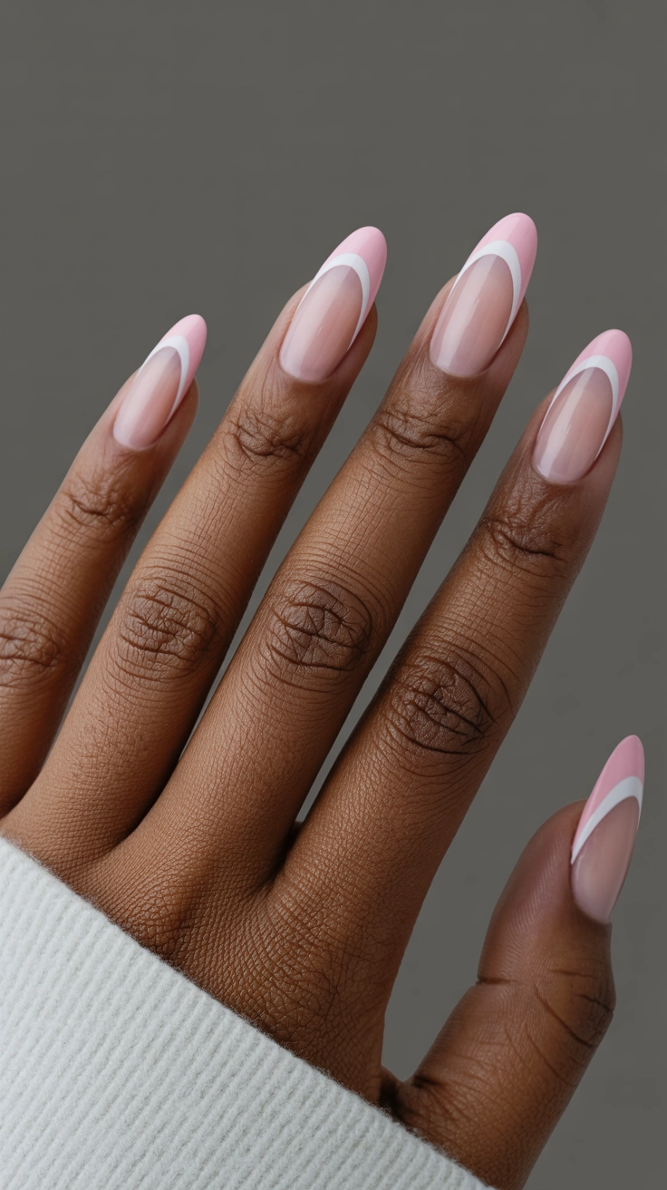 21 Double French Tip Nail Designs That Look So Trendy 7 Sheer pink base with stark white floating double French tips.