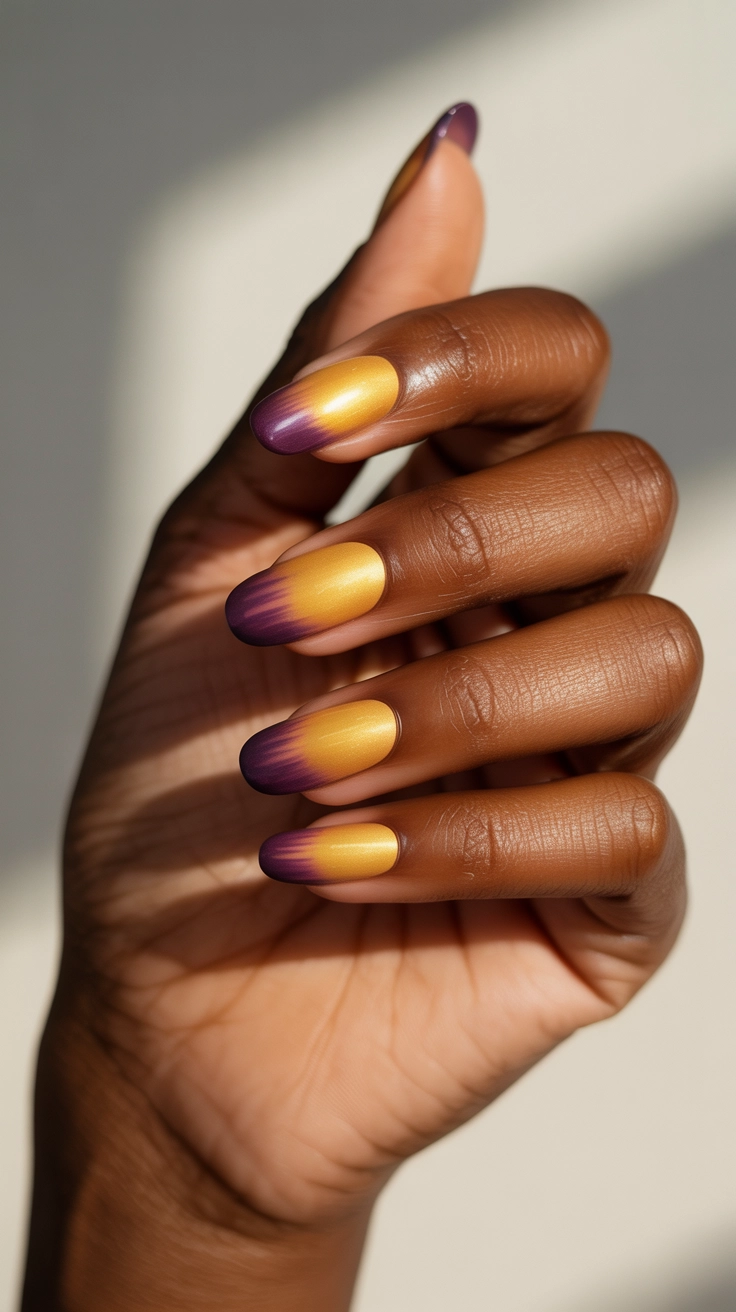 21 Double French Tip Nail Designs That Look So Trendy 13 Warm twilight shades blending across double French tips.