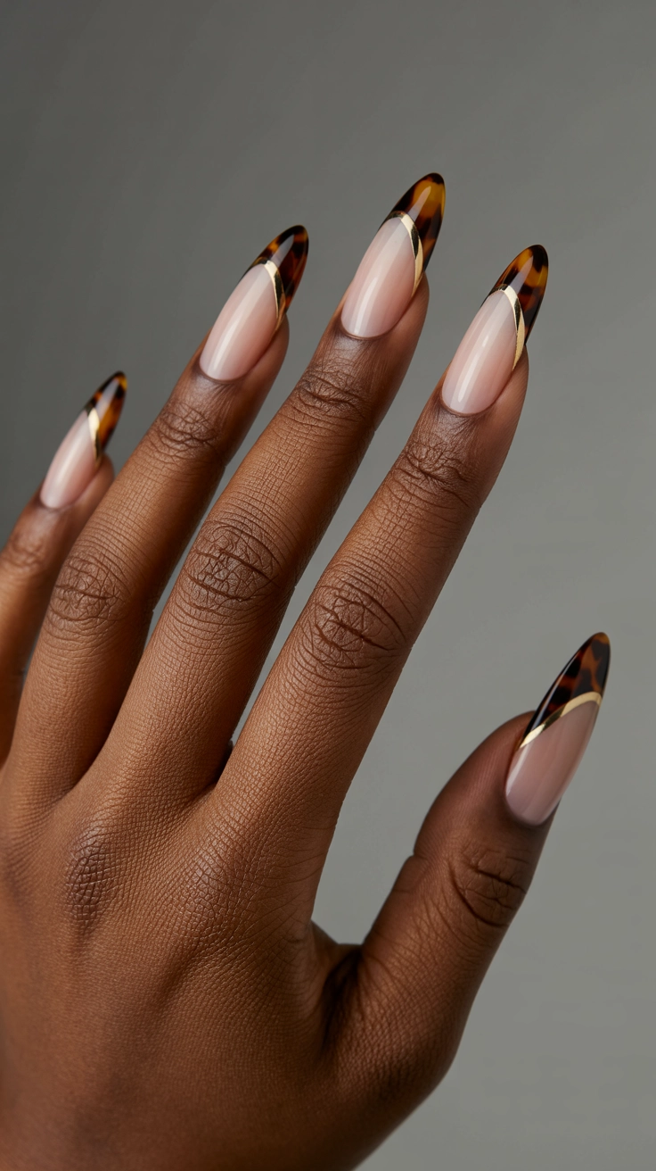 21 Double French Tip Nail Designs That Look So Trendy 24 Chic tortoiseshell pattern and metallic gold double French tips.
