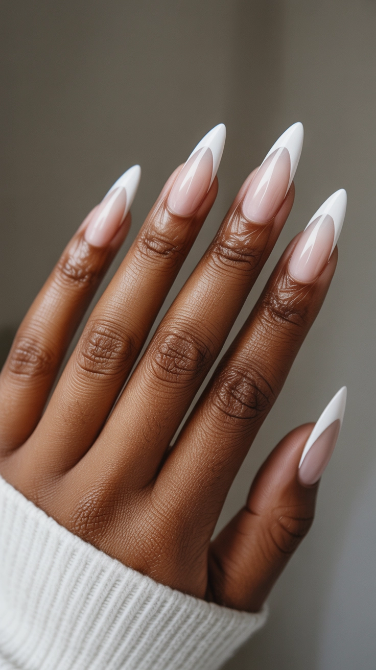 21 Double French Tip Nail Designs That Look So Trendy 21 Sharp architectural V-shaped double French tips on stiletto nails.