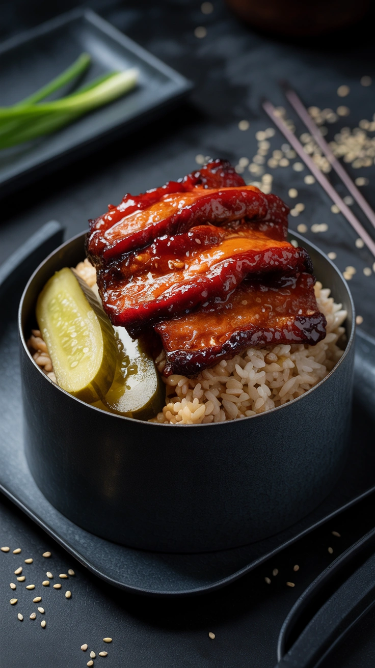 25 Easy Bento Box Meals for Lunch Every Day 12 Spicy gochujang marinated pork bulgogi over white rice with cucumbers in a bento box.