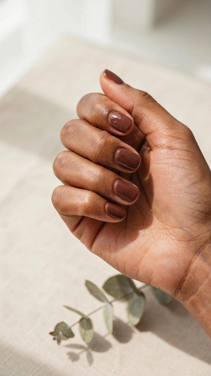 21 Cozy Fall Nail Ideas for a Warm Seasonal Look 10 Short dark espresso colored polish manicure.