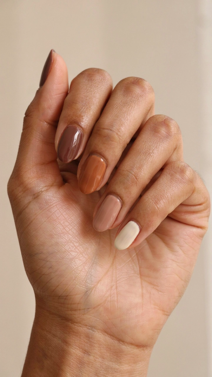 Five finger fall color gradient nails.