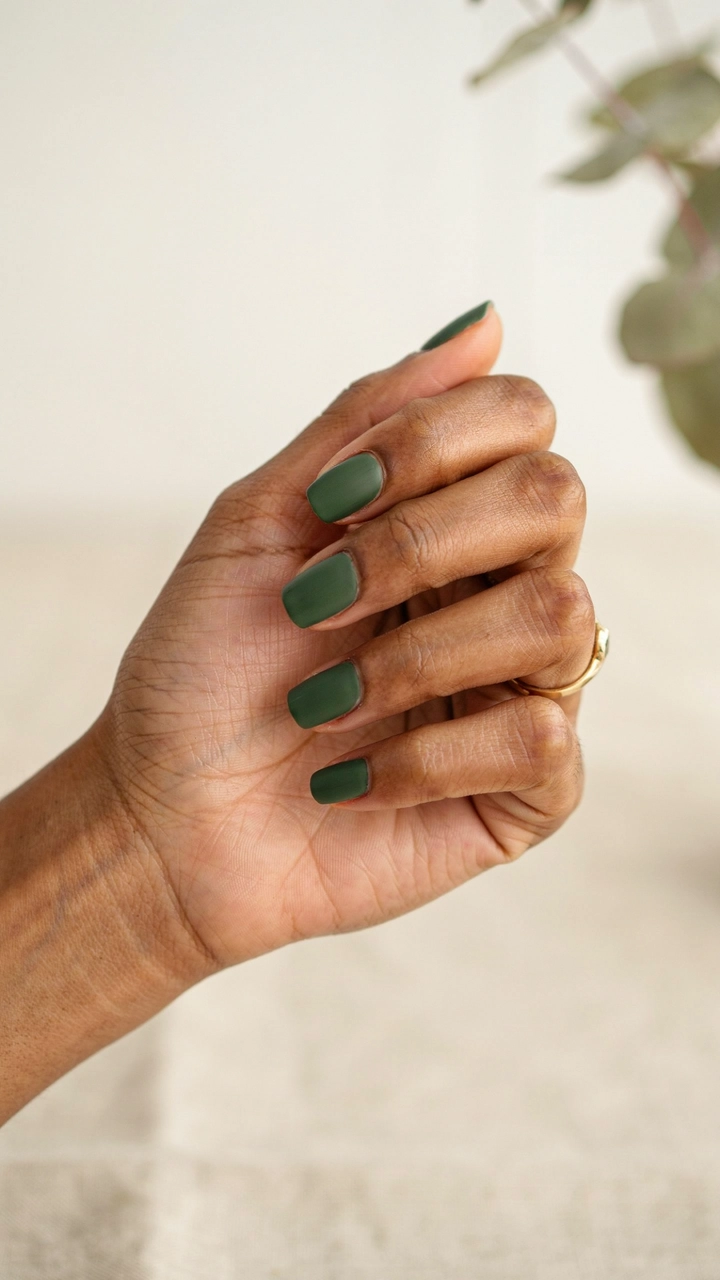 21 Cozy Fall Nail Ideas for a Warm Seasonal Look 18 Matte forest green nails on short square shape.