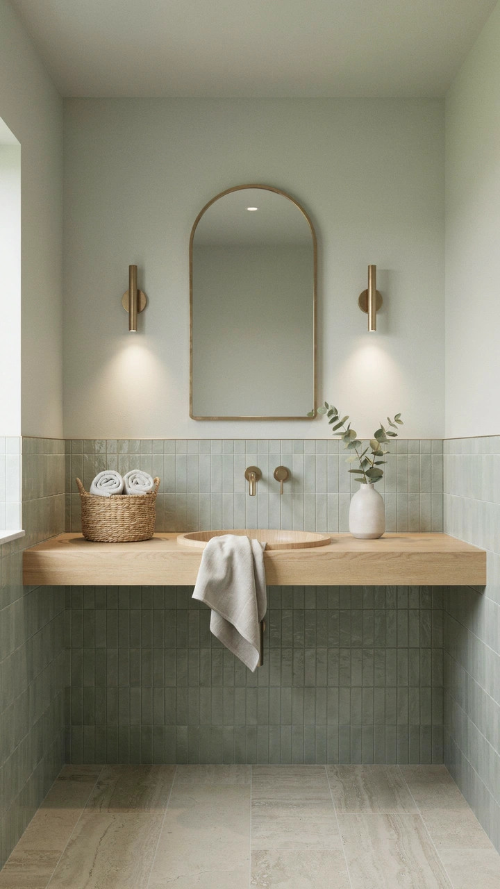 21 Cozy Bathroom Ideas for Small Spaces That Feel Surprisingly Spacious 3 Sage green bathroom walls matching sage green tiles for a continuous monochrome design.