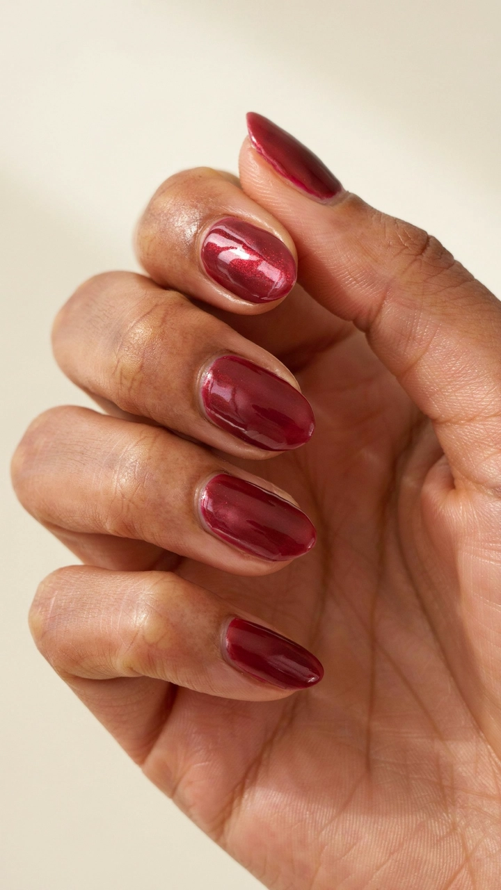 21 Cozy Fall Nail Ideas for a Warm Seasonal Look 7 Glossy rich burgundy berry manicured nails.