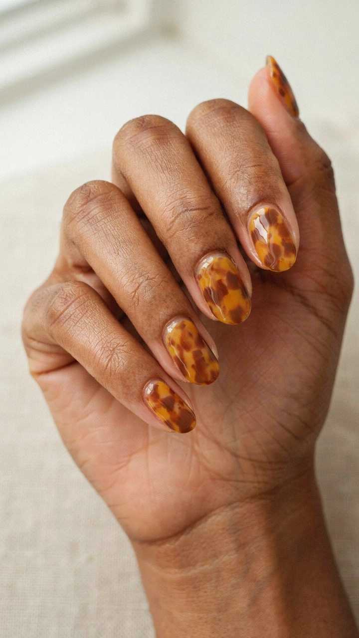 21 Cozy Fall Nail Ideas for a Warm Seasonal Look 20 Glossy tortoiseshell print nails pattern.