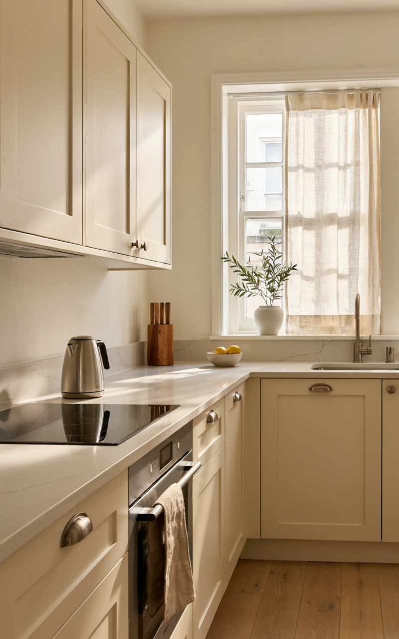 How to Style Fall Kitchen Decor for a Warm, Inviting Space 4 Clean and decluttered white quartz kitchen countertops ready for seasonal autumn styling.