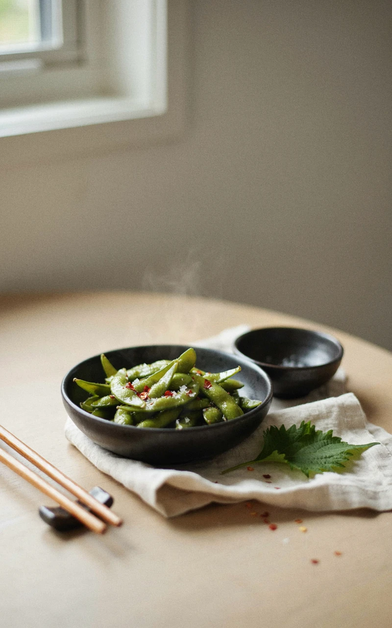 13 Delicious Snack Recipes to Make at Home 10 A bowl of steamed edamame pods seasoned with chili flakes and sea salt.