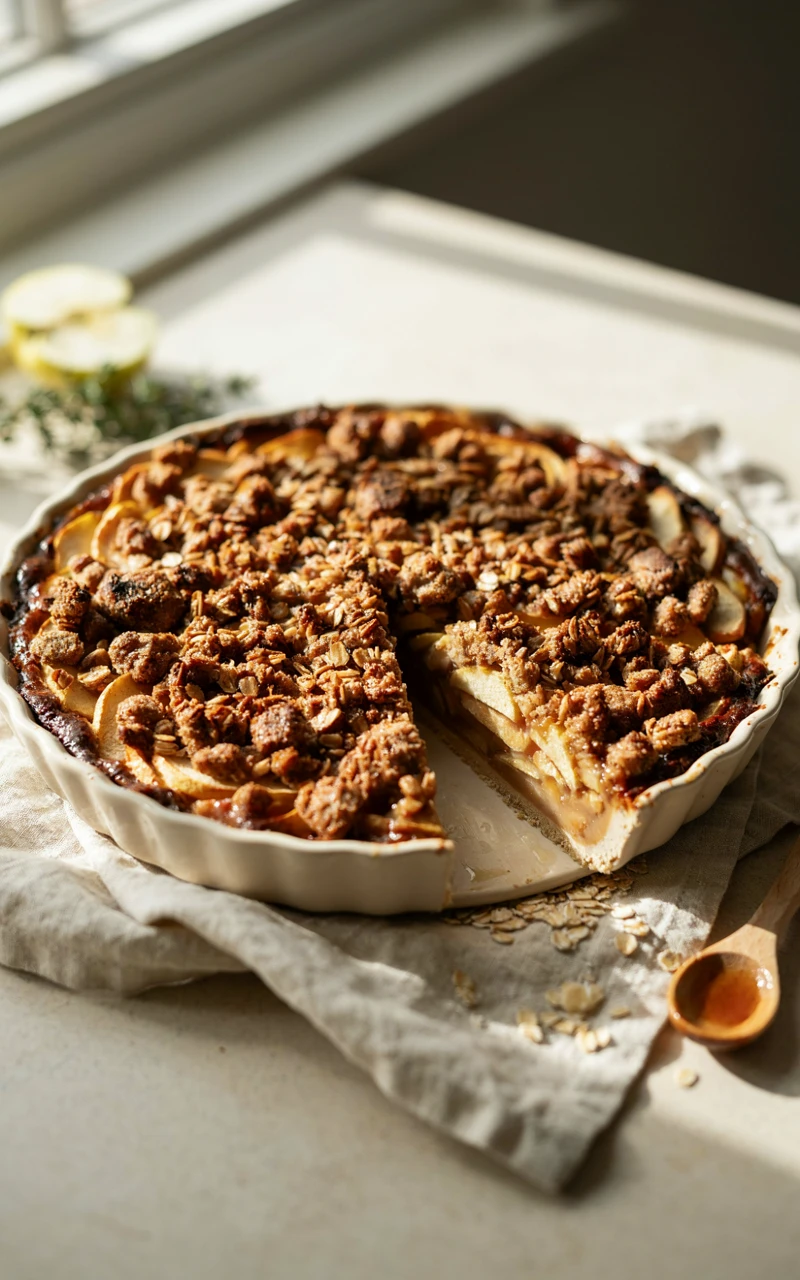12 Easy Apple Pie Ideas for Cozy Fall Baking Days 3 A Dutch apple pie with a crunchy brown sugar crumb topping and one wedge cut to show the apple filling