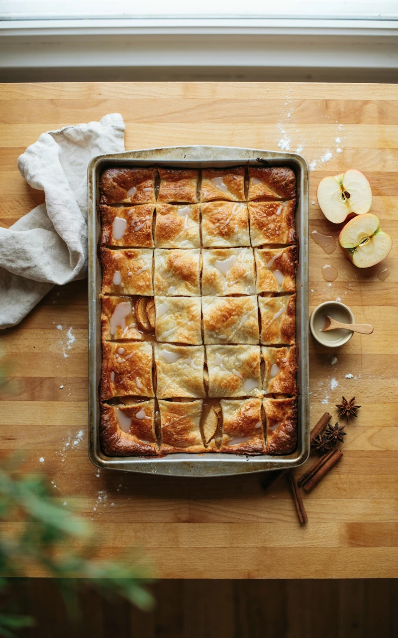 12 Easy Apple Pie Ideas for Cozy Fall Baking Days 5 An apple slab pie in a sheet pan with a vanilla glaze drizzle, cut into squares for a crowd