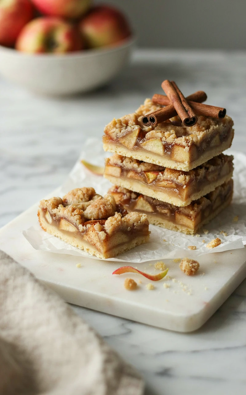 12 Easy Apple Pie Ideas for Cozy Fall Baking Days 6 Stacked apple pie bars with a shortbread crust, spiced apple filling, and crumb topping on parchment