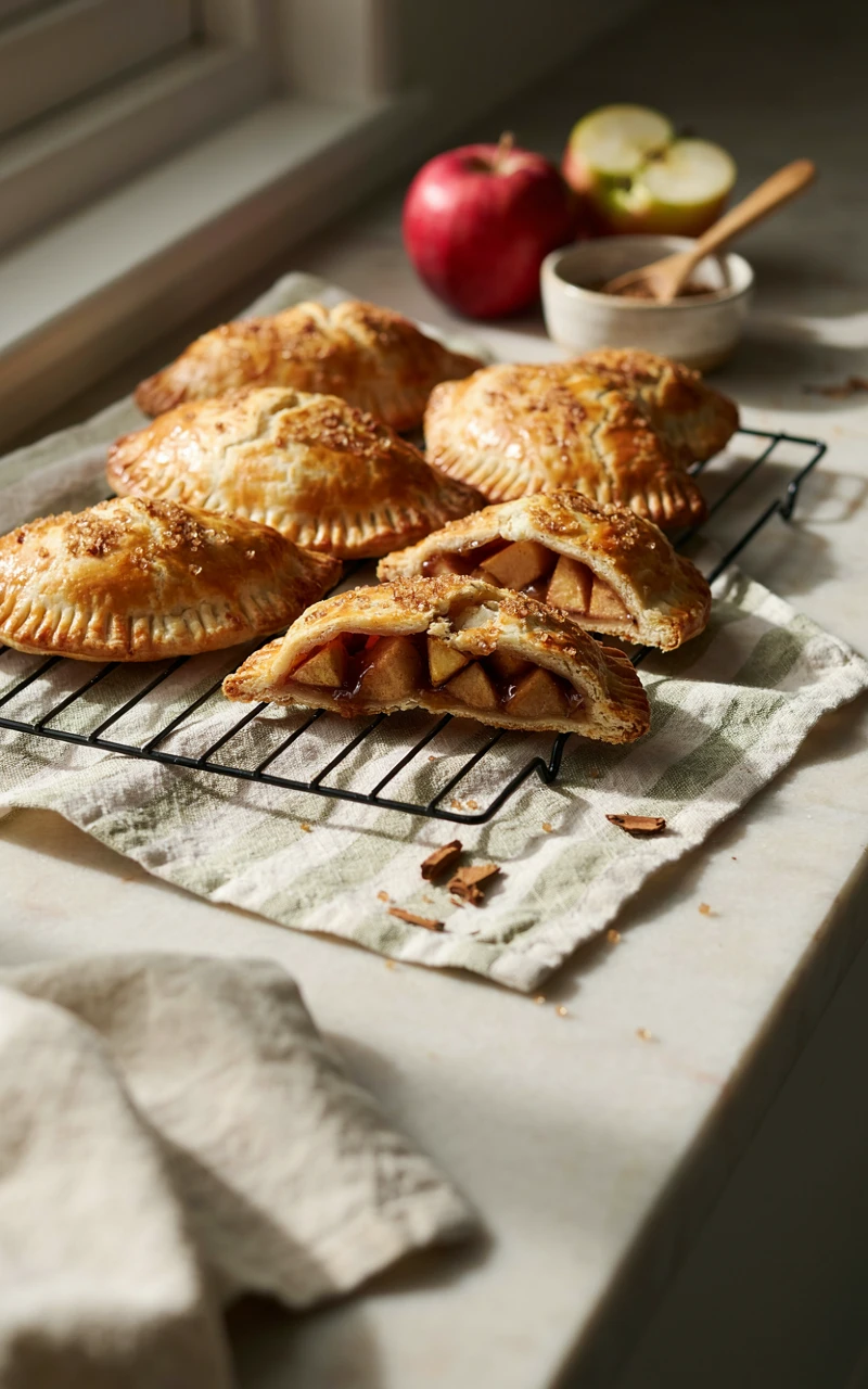 12 Easy Apple Pie Ideas for Cozy Fall Baking Days 9 Baked apple hand pies with fork-crimped edges, one broken open to show the chunky apple filling