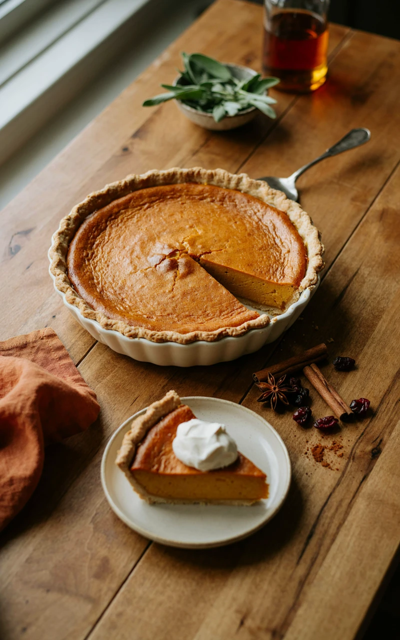 15 Irresistible Thanksgiving Recipes to Start Planning Before November 15 Classic pumpkin pie with a crimped crust and a slice on a plate topped with whipped cream