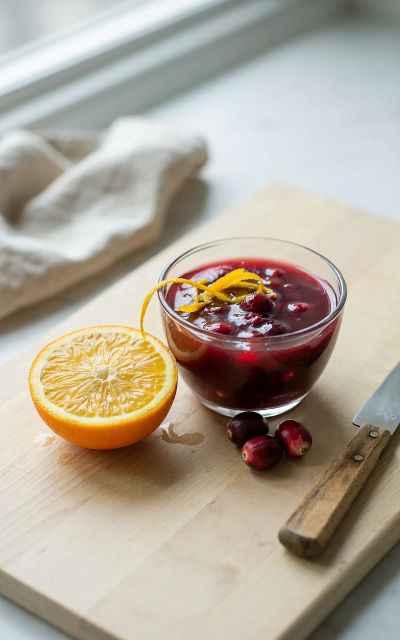 15 Irresistible Thanksgiving Recipes to Start Planning Before November 8 Glossy cranberry orange sauce in a glass bowl with orange zest, fresh cranberries and a cut orange